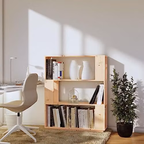 vidaXL Solid Wood Pine Book Cabinet and Room Divider in Natural Brown, W/D/H: 80 x 25 x 101 cm – 3