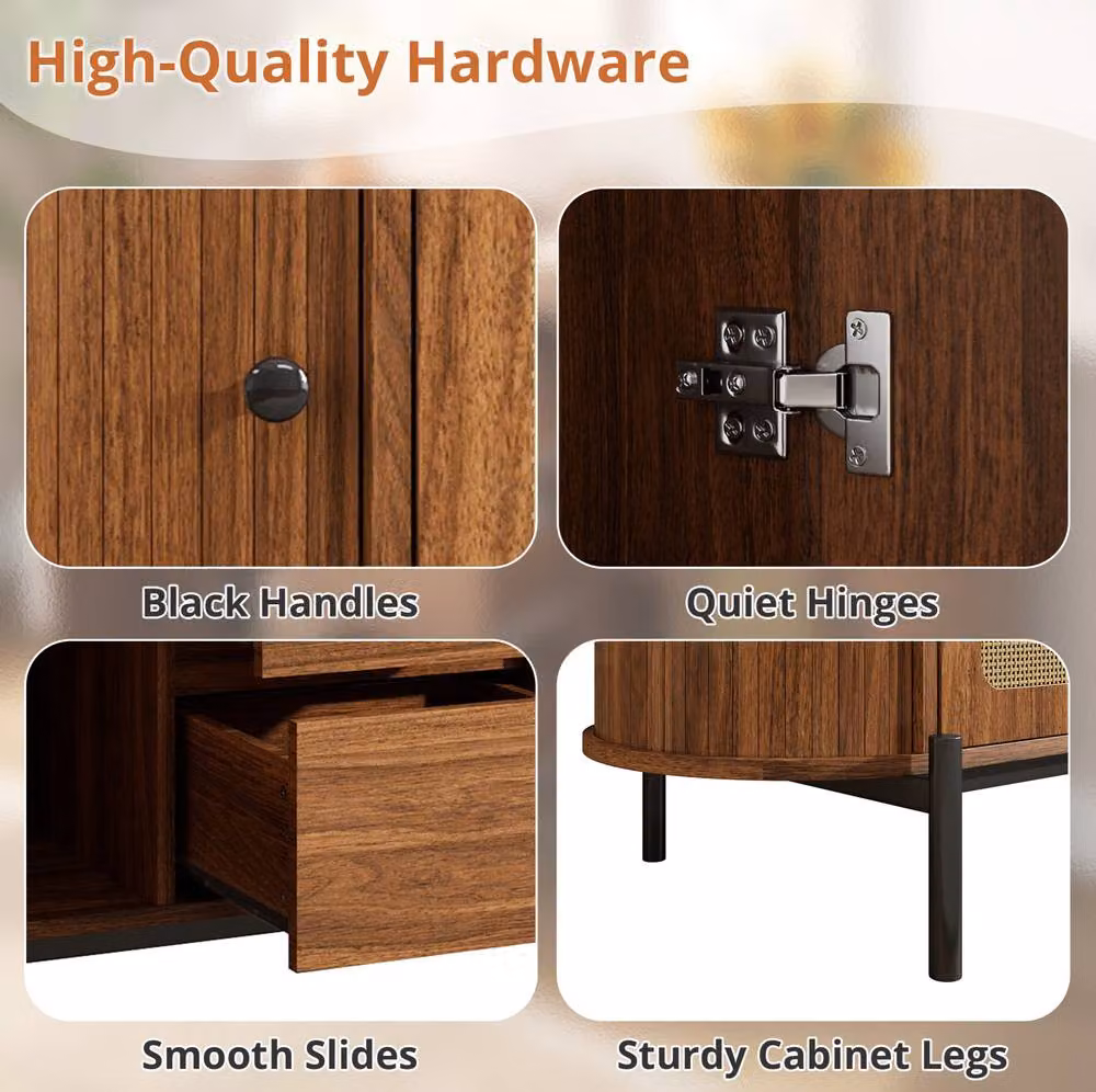 STILVORA Mid-Century Sideboard with Rattan Doors, Drawers and Sliding Doors in Walnut and Black – 5