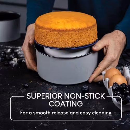 PushPan Non-Stick Round Cake Tin Set of 2, Grey, Diameter: 20 cm – 4
