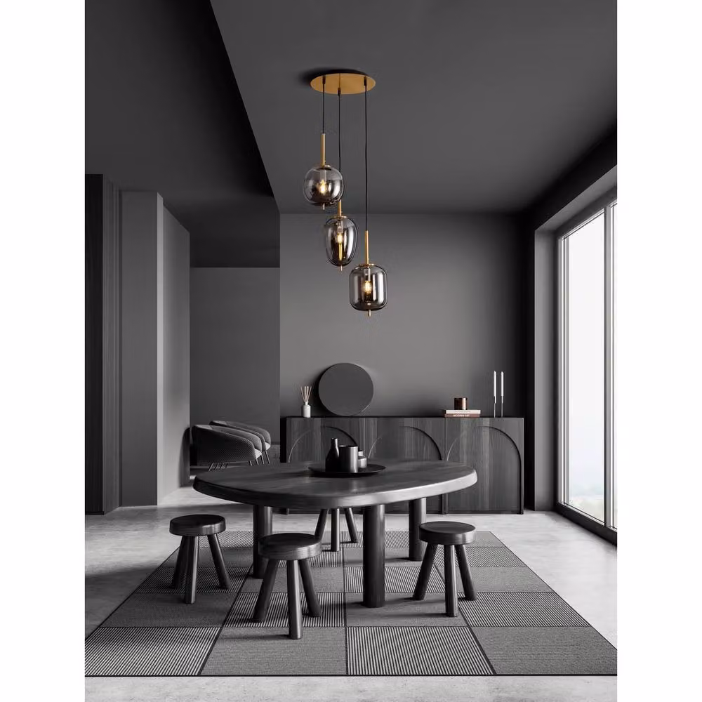 Nova Luce Lato Cluster Pendant Ceiling Light in Black and Grey with Glass Shades – 2