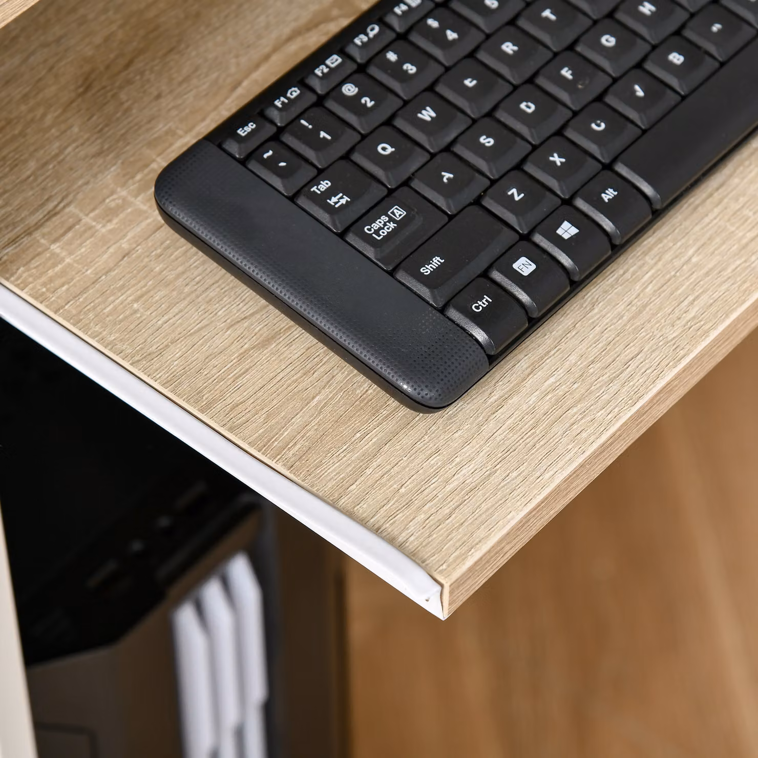 HOMCOM Compact Computer Table with Keyboard Tray and Drawer in Oak Colour – 7