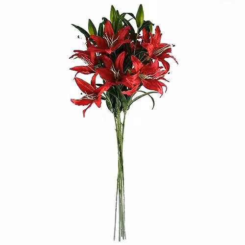 Leaf Pack of 6 Red Artificial Large Lily Stems, 100 cm Height – 2