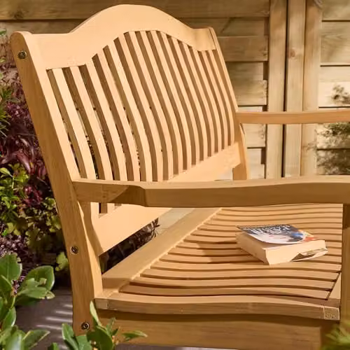 Rowlinson Hemsway 2 Seat Garden Bench in Brown Wood, W124 x D71 x H94 cm – 2