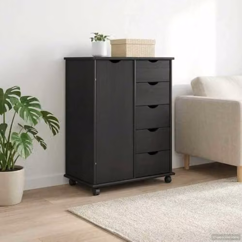 vidaXL Rolling Cabinet in Grey Solid Pine Wood, W/D/H: 63.5 x 39 x 79 cm – 2