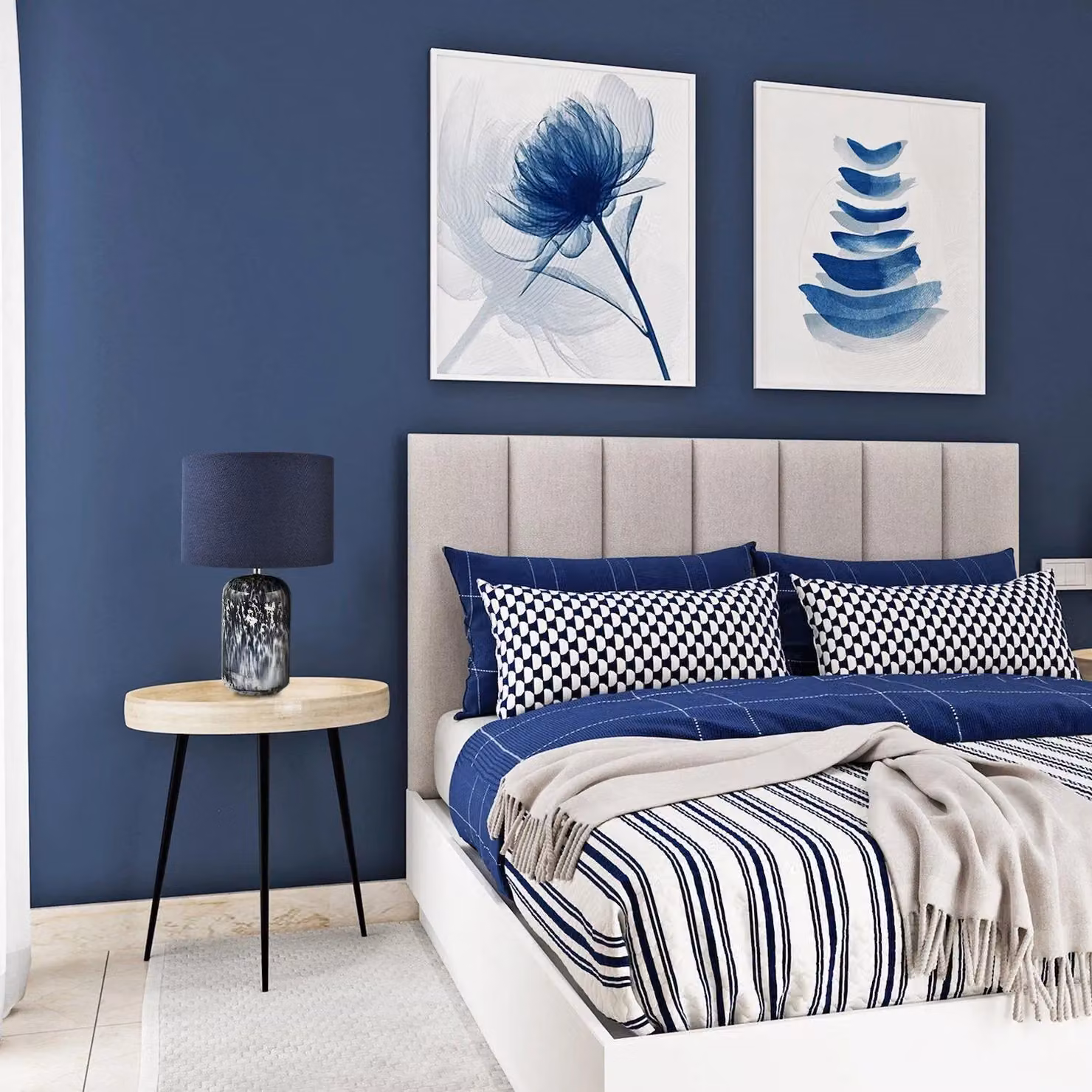 Happy Homewares Modern Marble Drip Snowflake Glass Table Lamp with Linen Shade in Midnight Blue, H 46 cm x W 30 cm – 5