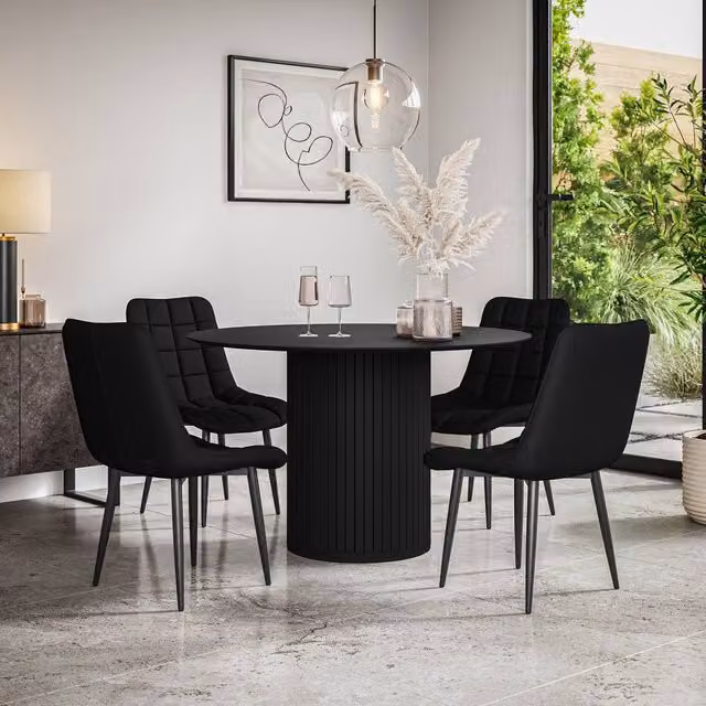 More4Homes Arlo Black Round Dining Table and Nova Faux Leather Dining Chair Set of 4 – 1