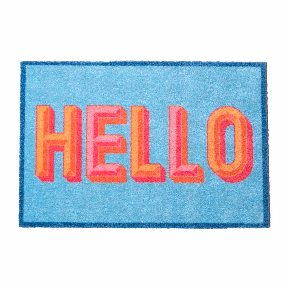 Artsy Mats Blue Hello Indoor Washable Non-Slip Doormat, W: 50 cm, D: 80 cm – 2