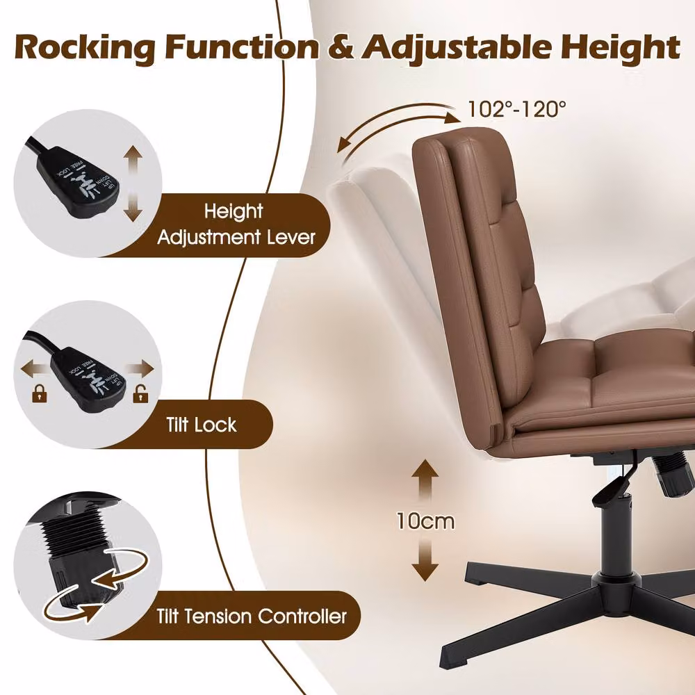 Gymax Height Adjustable Mid-Back Cross Legged Makeup Vanity Chair in Brown – 6