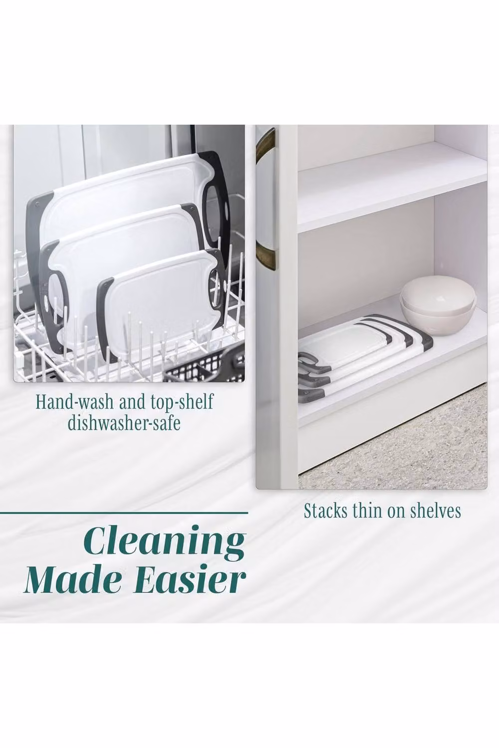 Dyzi 3 Piece Non Slip Grey Plastic Chopping Board Set with Handles and Grooves – 2