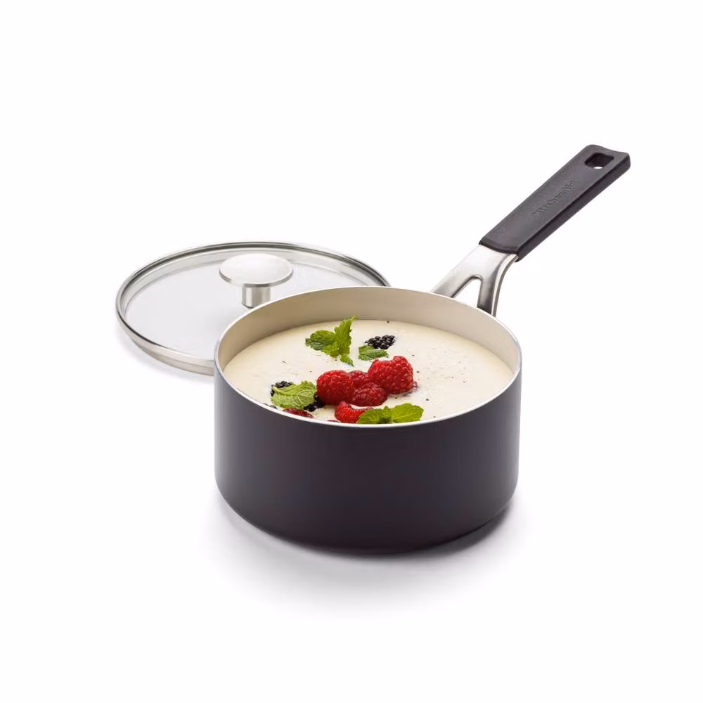 KitchenAid Matt Black Aluminium Saucepan with Glass Lid, 16 cm – 4