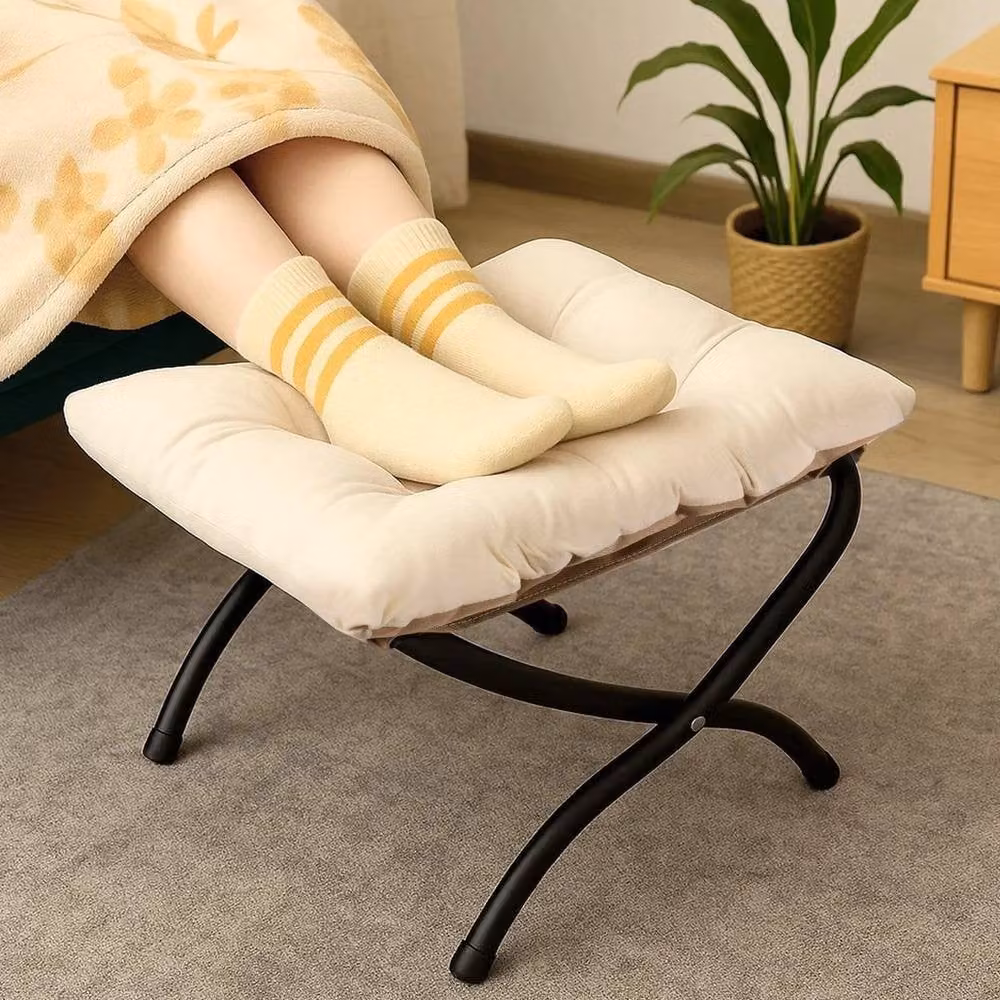 KORVIXA Beige Foldable Footrest with Removable Fabric Cover and Metal Frame, W/D/H: 100 x 100 x 44 cm – 2
