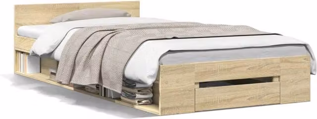 Berkfield Home Sonoma Oak Small Single Bed Frame with Drawer in Light Oak, W: 75 cm, L: 190 cm