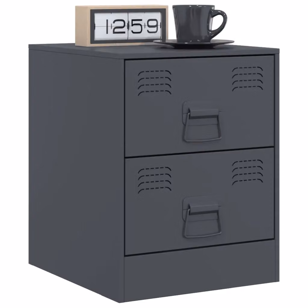 Berkfield Home Set of 2 Anthracite Metal Bedside Cabinets, W/D/H: 34.5 x 39 x 44 cm – 2