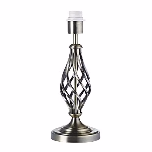 Happy Homewares Classic Brushed Antique Brass Table Lamp Base with Ornate Twist Metal Stem Design and Inline Switch, Height: 37 cm – 1