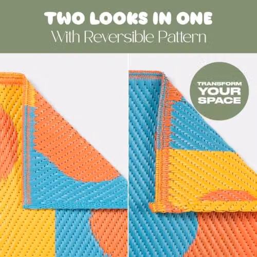 OHS Reversible Waved Lines Outdoor Garden Rug, Multicolour, W: 80 cm, L: 150 cm – 2