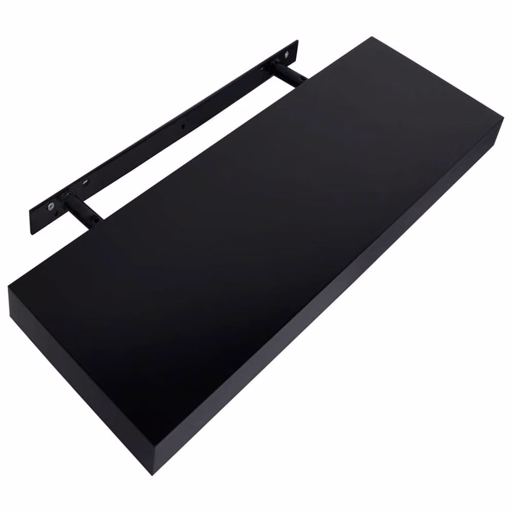 Berkfield Home Set of 2 Black Lacquered Floating Wall Shelves, W: 40 cm, D: 20 cm, H: 3.8 cm – 3