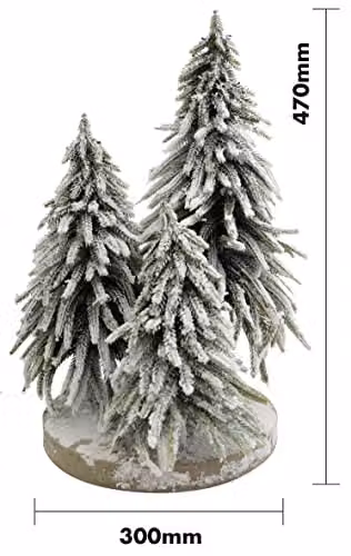 Netagon Decorative Snow Topped Mini Christmas Tree Display on Plinth in Green, Tabletop Set of 3 Trees – 2