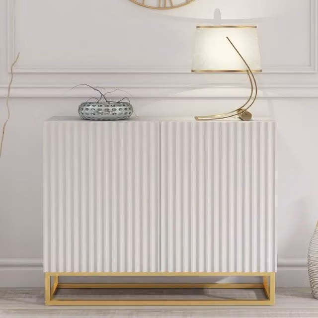 Mex Furniture LTD Ripple Sideboard in White with Fluted Doors, W: 100 cm, H: 80 cm, D: 35 cm