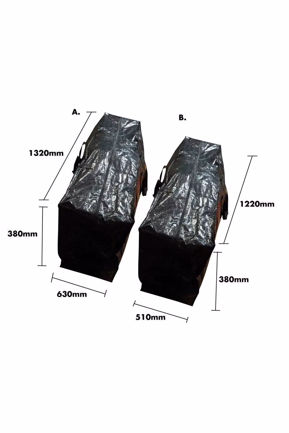 Netagon Set of 2 Black Seasonal Storage Bags with Handles and Label Holders, W/D/H: 63.5 x 132 x 38.1 cm and 51 x 122 x 38.1 cm – 2