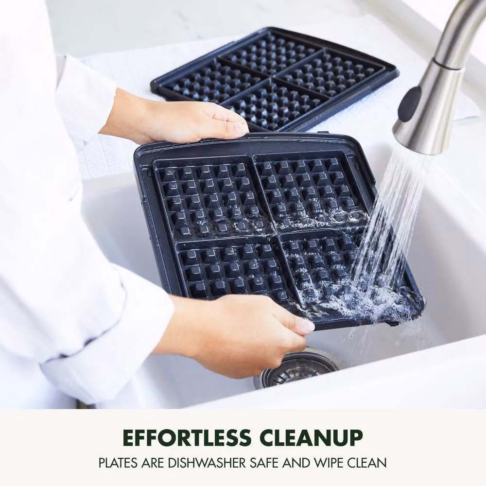 GreenPan Elite Belgian Waffle Maker with Removable Ceramic Non-Stick Plates and Digital Display in Blue – 6