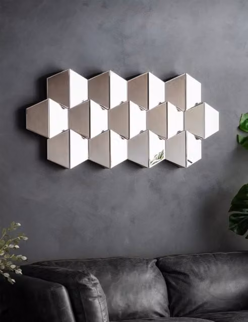 Gallery Direct Carina Extra Large Hexagonal Geometric Wall Mirror in Silver