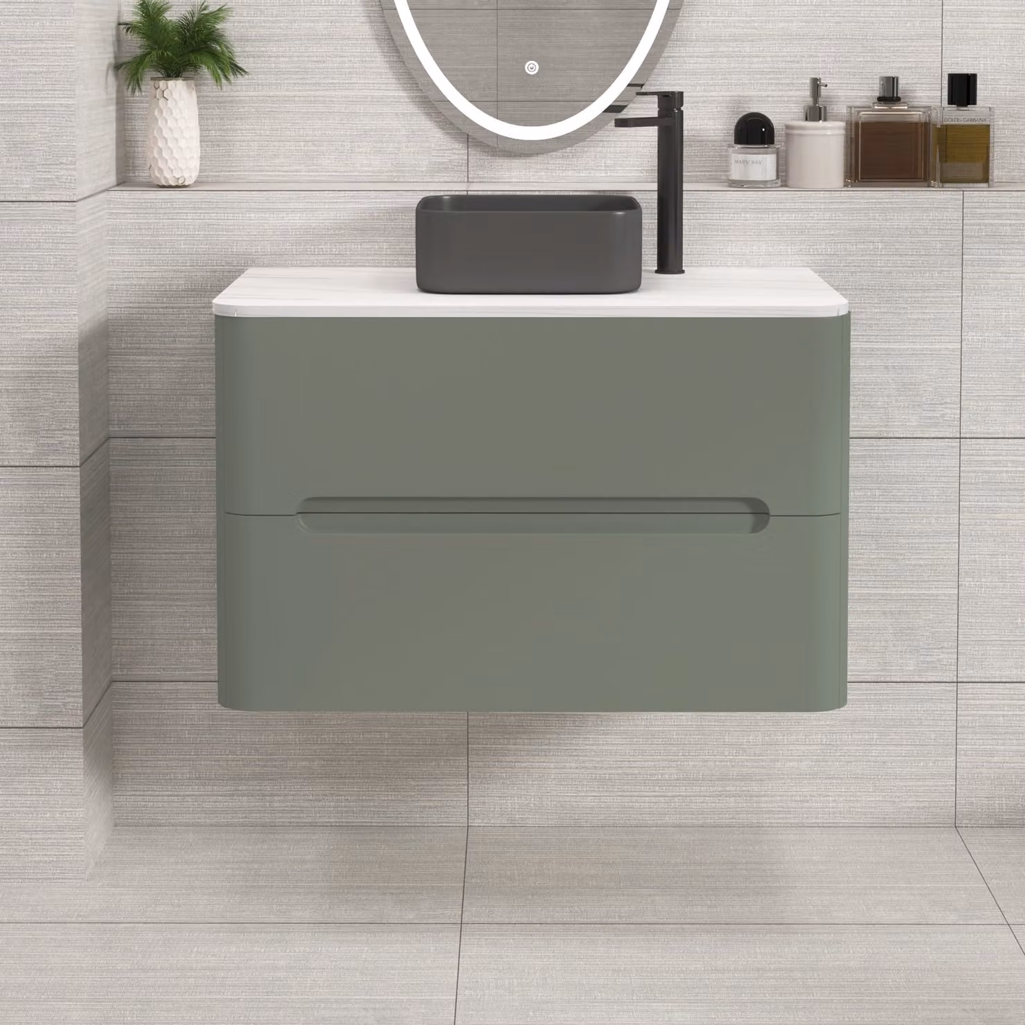 Royal Bathrooms Venice 800mm Sage Green Wall Hung Vanity Unit with 2 Drawers and Art Square Basin