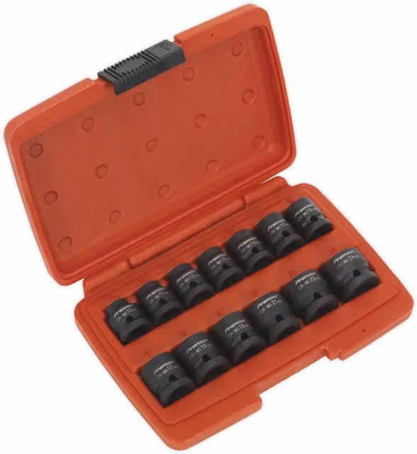 Loops 13 Piece Low Profile WallDrive Impact Socket Set, 1/2 inch Square Drive, Chrome Molybdenum Steel, Black and Multicolour