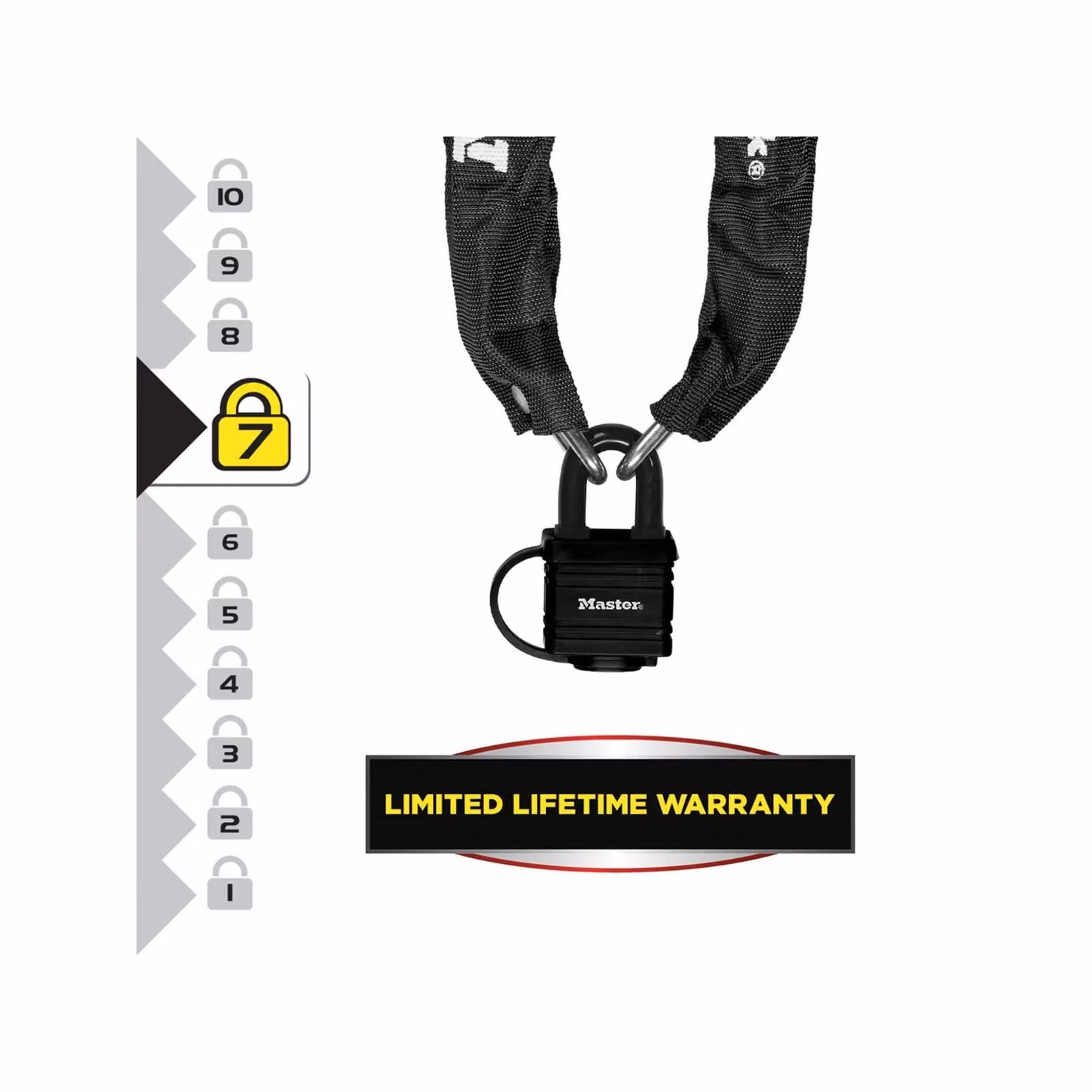 Master Lock Weather Tough Steel Padlock and Chain, Black and Multicolour, Chain Length: 90 cm, Chain Diameter: 6 mm, Padlock Diameter: 40 mm – 2
