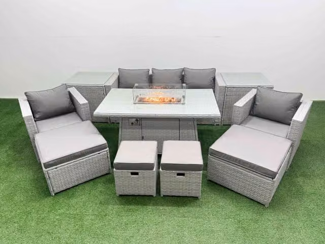 Fimous 9 Seat PE Wicker Rattan Lounge Sofa Set in Light Grey