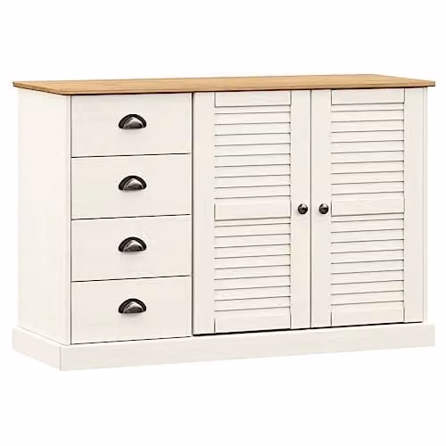 vidaXL VIGO Industrial Style Sideboard and Storage Cabinet in White Solid Wood Pine, W/D/H: 113 x 40 x 75 cm – 1