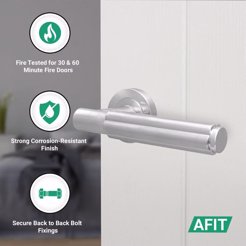 AFIT Satin Nickel Fire Door Handle Latch Set with Hinges in Silver, W/D/H: 15 x 15 cm – 2