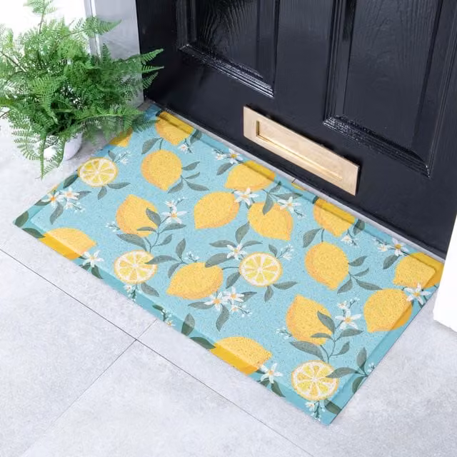 Artsy Mats Lemons on Blue Indoor Outdoor Doormat, Blue and Yellow, W: 70 cm, D: 40 cm