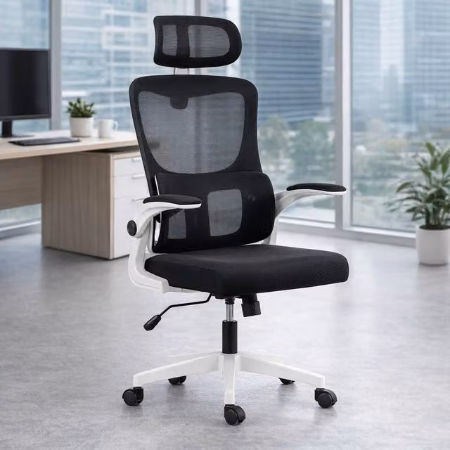 ERGOVEXA Ergonomic Black Fabric Office Chair with Headrest and 360 Degree Swivel