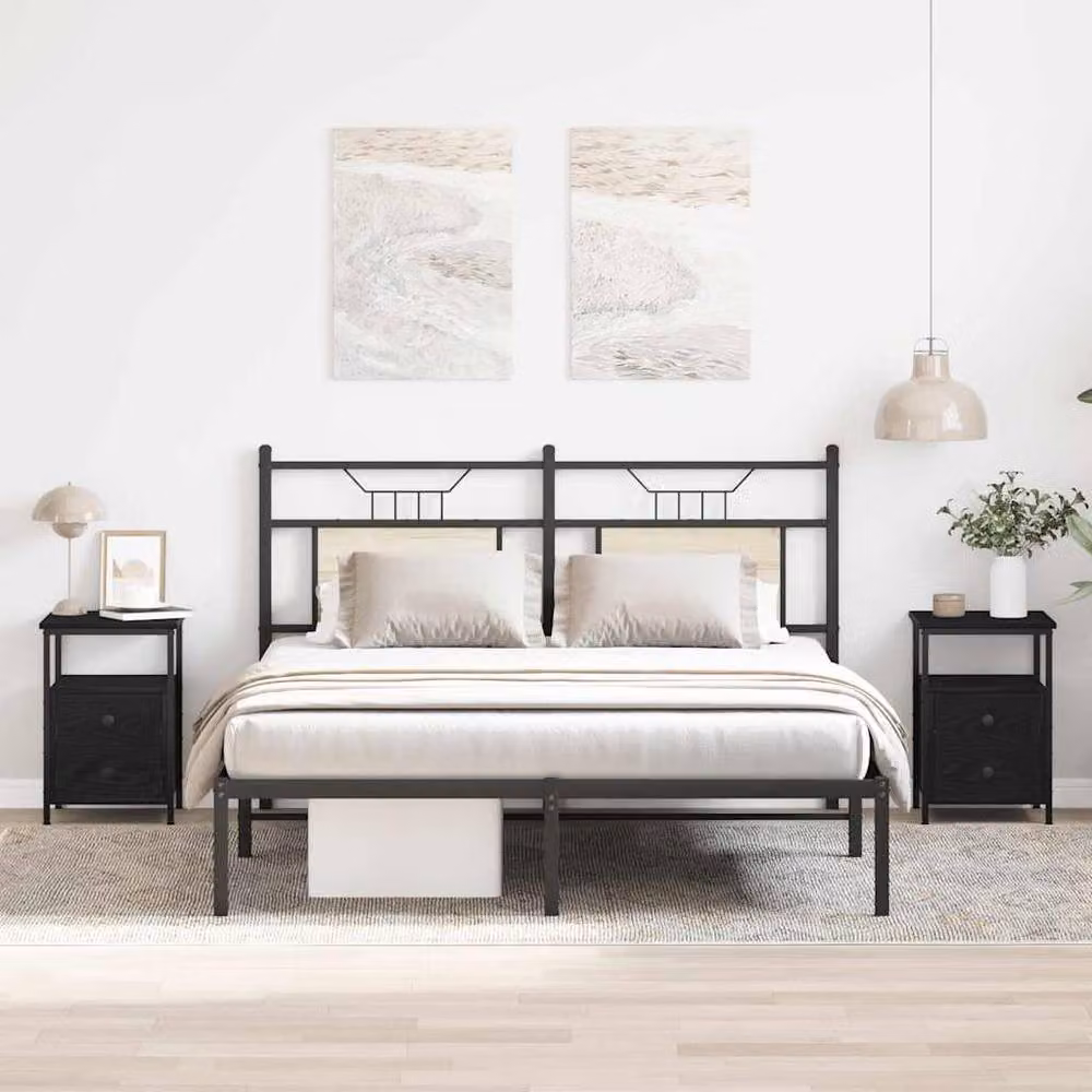 Berkfield Home Set of 2 Black Oak Bedside Cabinets, W/D/H: 34 x 35.5 x 50 cm – 2