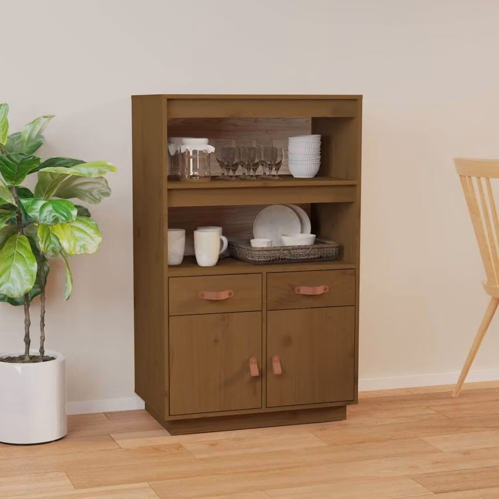 Berkfield Home Rustic Solid Wood Pine Highboard in Honey Brown, W/D/H: 67 x 40 x 108.5 cm – 2