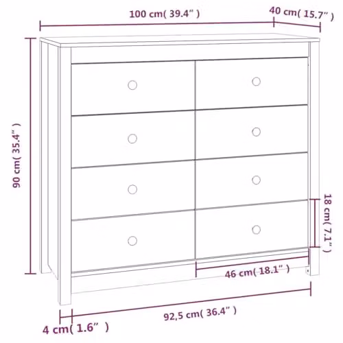 vidaXL Modern Waxed Brown Solid Pine Wood Side Cabinet W/D/H: 100 x 40 x 90 cm – 2