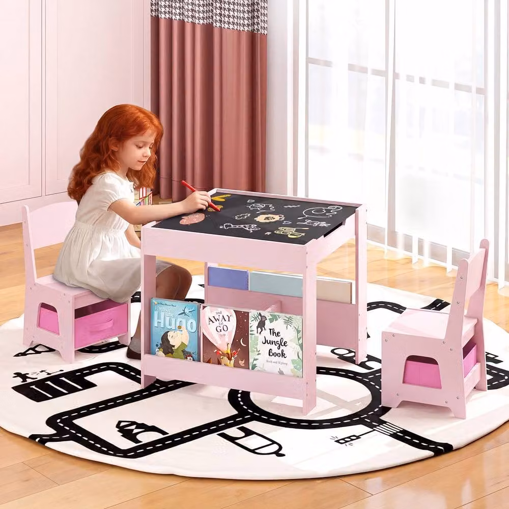 CASART Kids Table and Chairs Set in Pink for Playrooms and Nurseries – 3