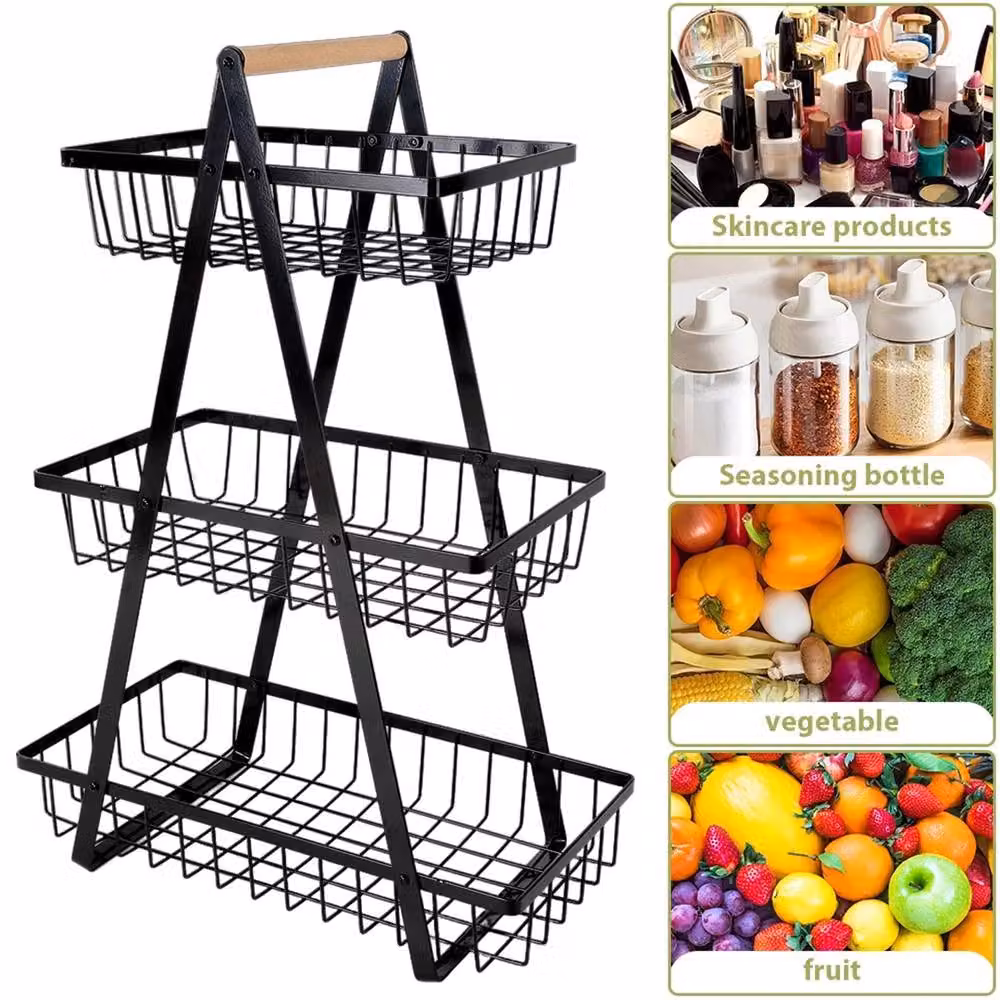 Nordara Black Metal Kitchen Fruit Basket and Vegetable Storage Bowl Rack – 3