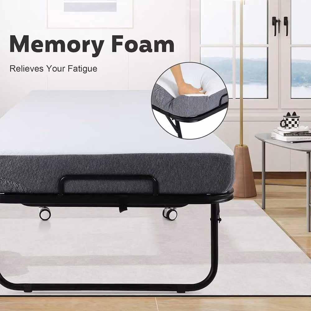 FORGEVIO Portable Fold Up Rollaway Guest Bed with 10cm Memory Foam in Black, W/D/H: 80 x 190 cm – 3