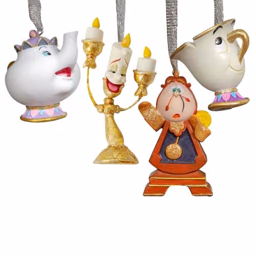 Disney Set of 4 Gold and Silver Beauty & The Beast Resin Christmas Hanging Decorations – 1