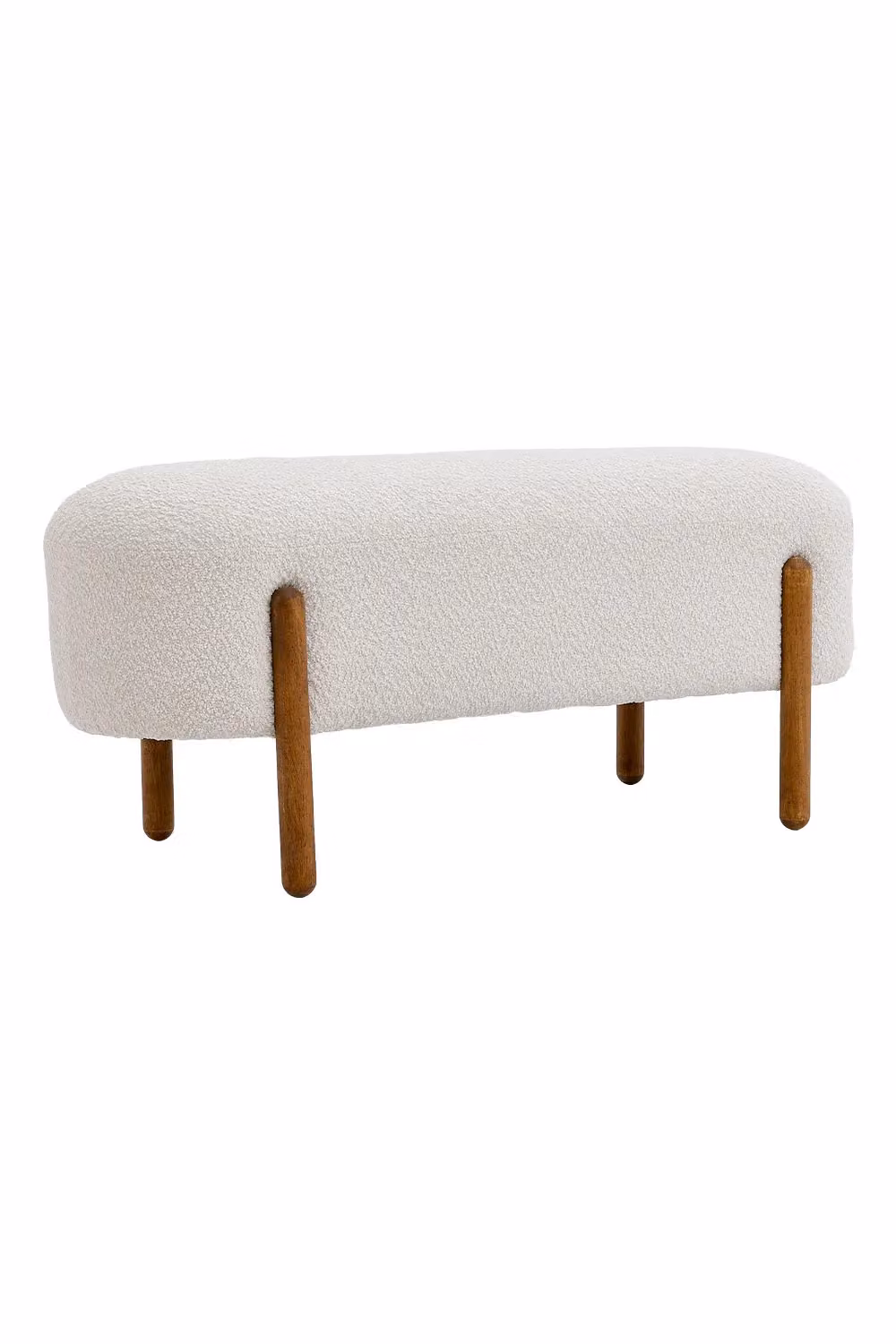 Living and Home Beige Polar Fleece Oval Shaped Bench for Hallway or Bedroom with Walnut Wood Frame – 2
