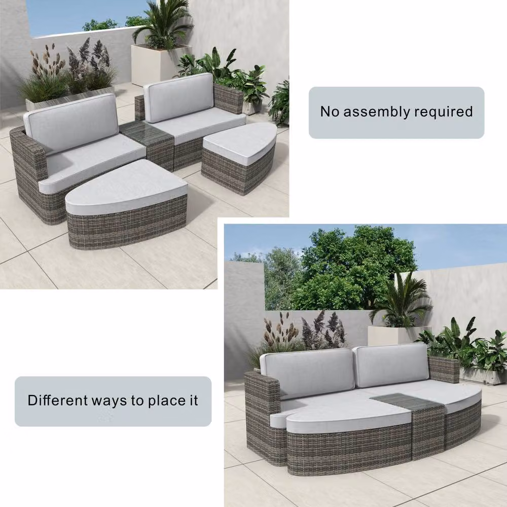 Direct Wicker Grey Rattan Outdoor Garden Furniture Set with 2 Seater Sofa, Ottoman, Coffee Table and Upholstered Cushions – 5