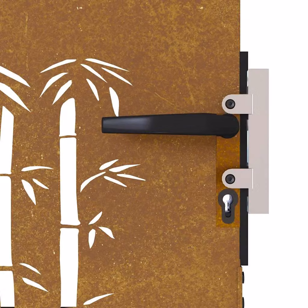 Berkfield Home Garden Gate in Brown Corten Steel with Bamboo Design, W: 85 cm, H: 200 cm – 3