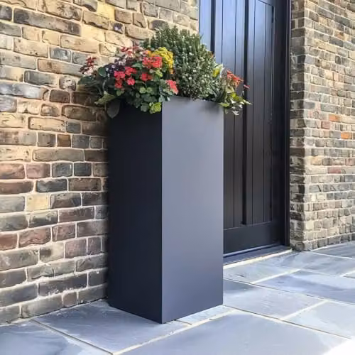Tulipy Galvanised Steel Tall Square Planter, Matte Grey, W: 32 cm, D: 32 cm, H: 75 cm – 4