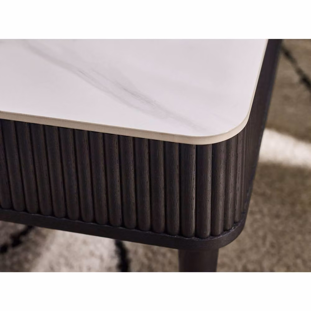 Cheshire Fluted Stone Top Coffee Table with 2 Drawers in White Marble and Black – 3