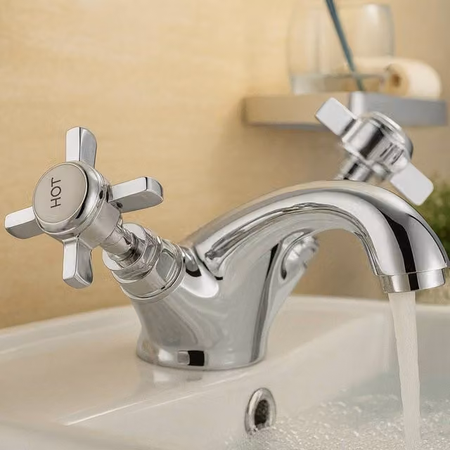 Bathroom Kingdom Tenby Two Handle Traditional Basin Mixer Tap in Chrome Silver
