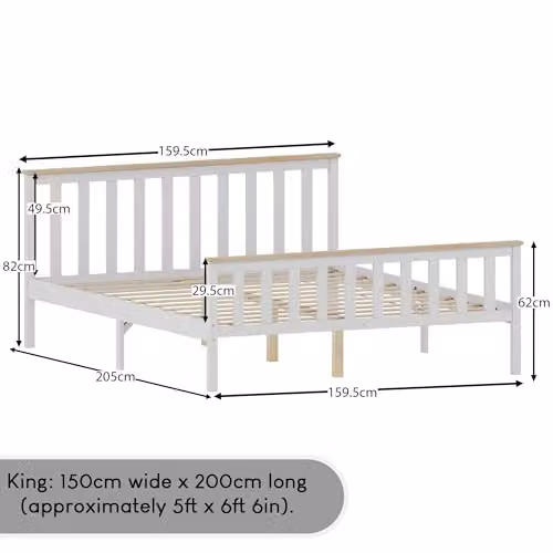 Vida Designs Milan King High Foot End Bed Frame in White and Pine Solid Wood W/D/H: 159.5 x 180 x 205.2 cm – 3