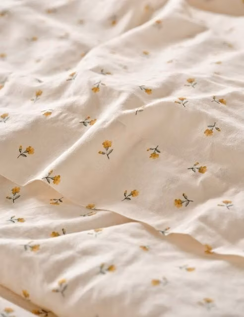 Piglet In Bed Posy Bud Floral Linen Blend Flat Sheet, Yellow Mix, W: 180 cm, D: 200 cm