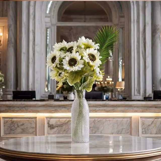 Leaf Premium White Artificial Sunflower Arrangement in a Glass Vase, Height: 100 cm