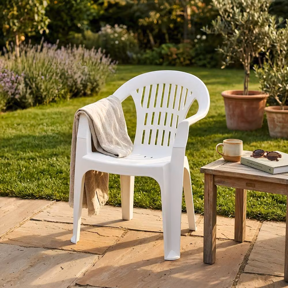 Harbour Housewares Irem Stackable Garden Dining Chairs, 6 Pack, White – 3